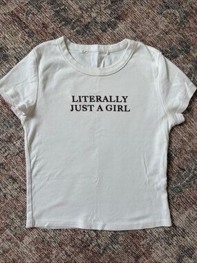 Altar’d State Literally Just A Girl' Short Sleeve Tee Cropped - White Tee